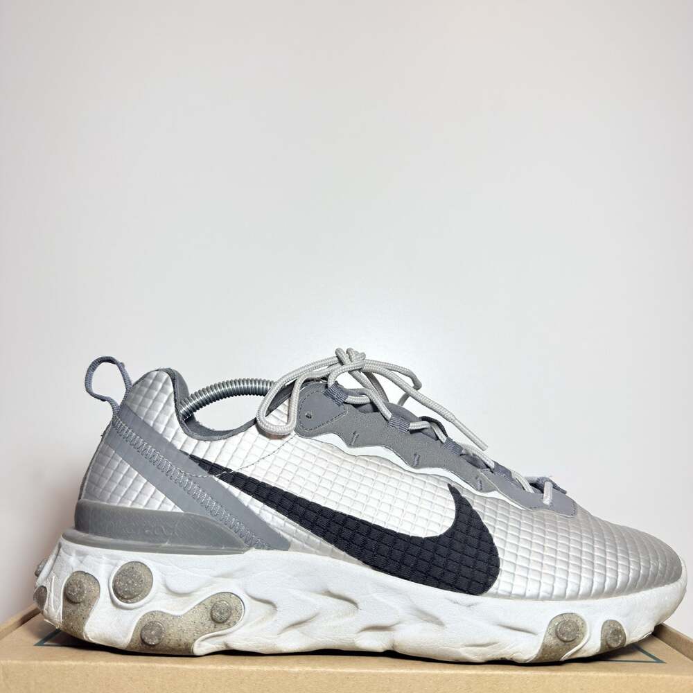 Nike React Element 55 Premium Mens Size 11 Silver White Running Shoes Sneakers
